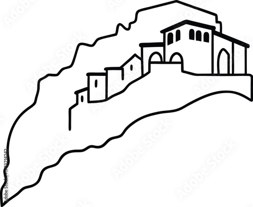 One line aerial sketch of cliffside italian amalfi coast illustration on transparent