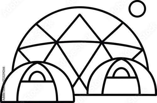 one line art of futuristic modular lunar dome hab illustration on transparent