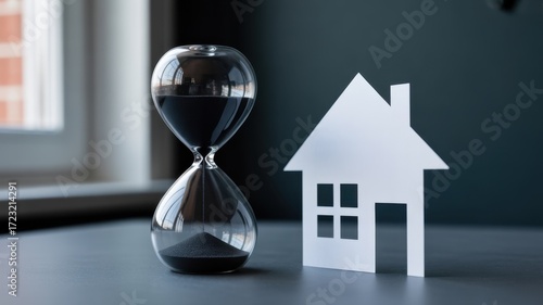 Time and Real Estate: A symbolic image featuring an hourglass and a paper house, symbolizing the relationship between time and real estate.