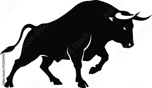 Powerful bull silhouette charging forward aggressive symbol of strength and power vector