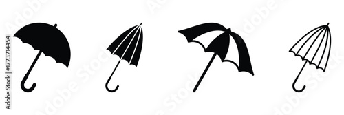 Black umbrella icon. Vector illustration isolated on white background. Simple vector of umbrella opened, flat design