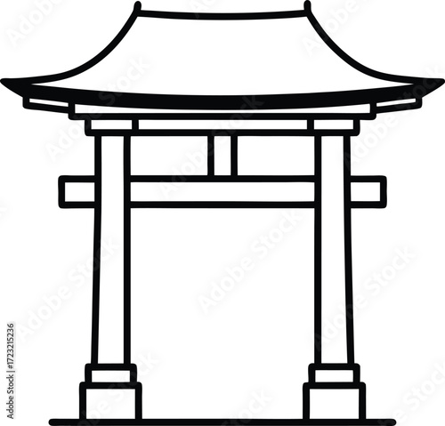 one line art of traditional japanese shinto shrine illustration on transparent