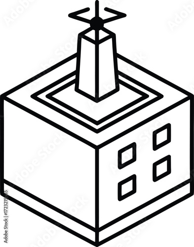 one line futuristic drone launch pad city block illustration on transparent