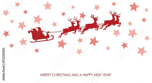 Santa's sleigh flying through the starry night, wishing everyone a Merry Christmas and a Happy New Year with festive holiday cheer