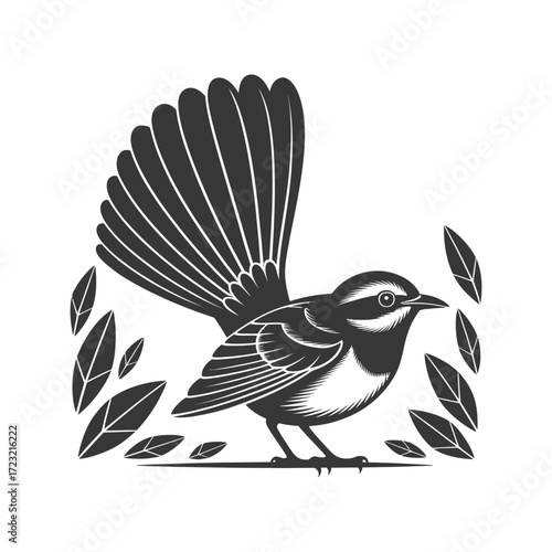 Fantail Silhouette Illustration Black Vector Design: A Charming and Unique Bird with a Distinctive Tail in Detailed Vector Art Projects