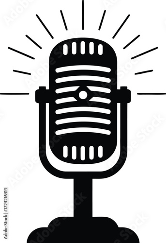 Vintage microphone broadcast sound recording live performance audio wave vector