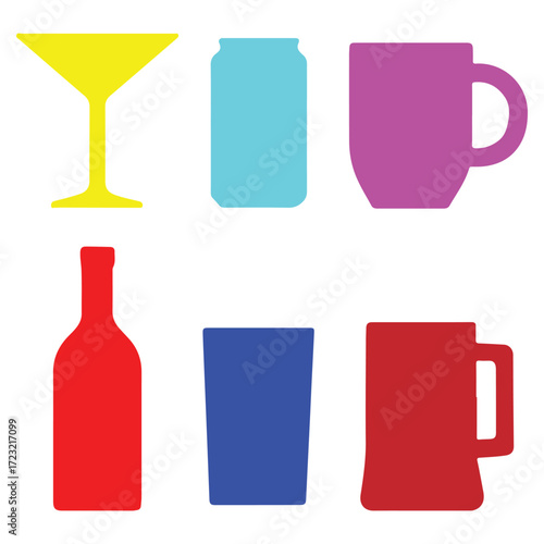 Vector illustration of Colorful collection of drinkware and containers