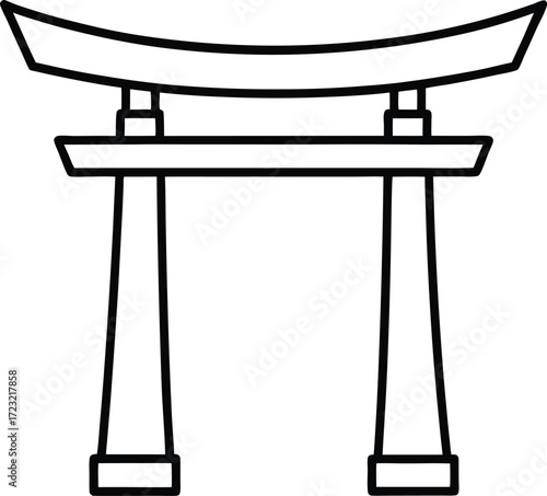 one line sketch of japanese torii gates from aerial view illustration on transparent