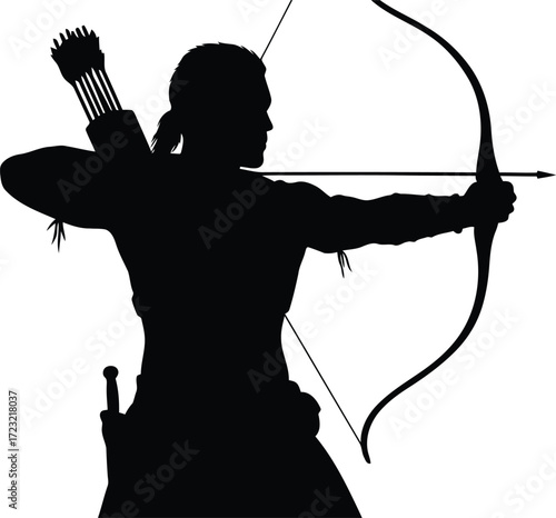 Silhouette archery woman aiming arrow bow sport power focus vector