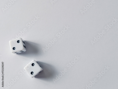 Two dice showing double two on white background