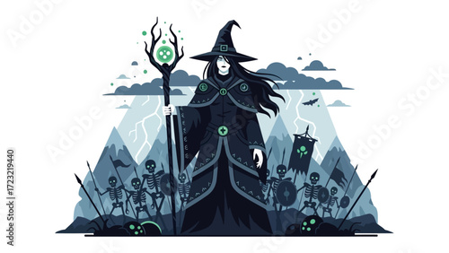 Mystical Sorceress: A stylized illustration of a powerful sorceress in a gothic ensemble. The scene is enhanced with an air of fantasy.