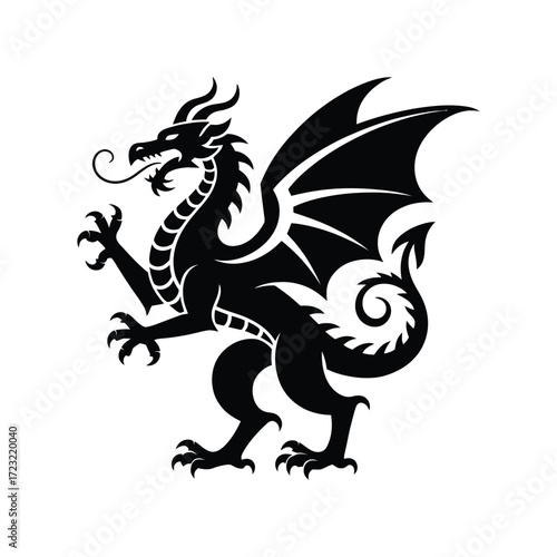 Wallpaper Mural Dragon Silhouette Illustration Vector Black Design: A Regal Dragon Standing Tall, Wings Partially Spread, in a Striking Black Silhouette Vector Torontodigital.ca