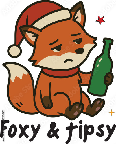 Foxy & Tipsy - Funny Merry Christmas Tshirt Vector, sarcastic Xmas Sublimation, Xmas Kawaii Illustration, holiday festive Art, christmas sarcasm Quote Shirt
