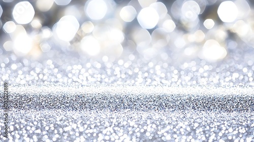 Bright silver glitter field shot on full frame camera, 70mm lens, mid aperture for crisp central strip and smooth edges with ambient light