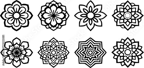 Intricate Black and White Floral Mandala Design | Symmetrical Mehndi-Inspired Art | Detailed Geometric Patterns for Coloring Books and Tattoos