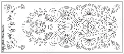 CNC Door Panel Floral Vector, Decorative Wood Carving Design EPS, Ornamental Botanical Architectural Pattern
