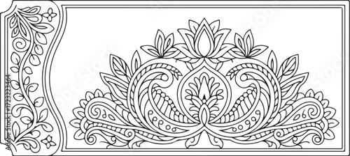 CNC Door Panel Floral Vector, Decorative Wood Carving Design EPS, Ornamental Botanical Architectural Pattern