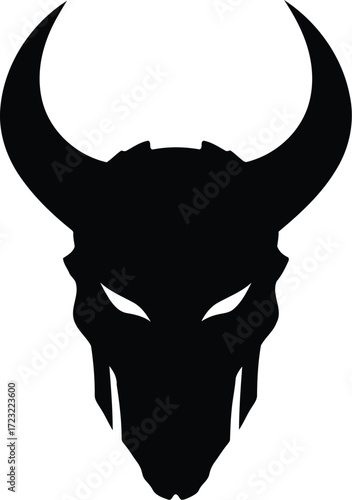Scary demon skull silhouette with glowing eyes terrifying evil horned monster graphic vector