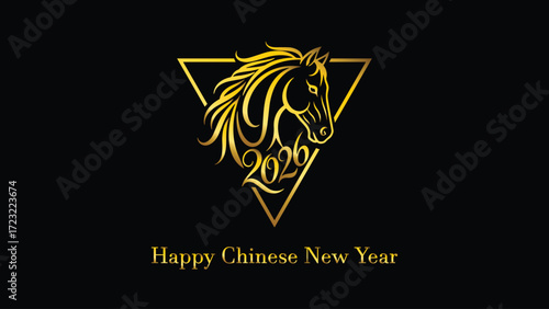 year of horse 2026 chinese new year black golden gradient premium modern wallpaper background decoration card vector