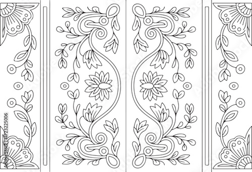 Quadro su tela Floral Door Border Ornament Vector, Decorative Frame Carving Design EPS, Botanic