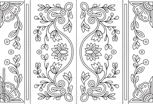 Obraz Floral Door Border Ornament Vector, Decorative Frame Carving Design EPS, Botanical Architectural Pattern