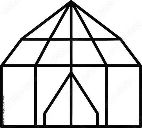 futuristic smart greenhouse line art illustration on transparent