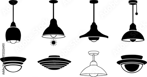 Pendant lamps, Ceiling lamp, Pendant lamps silhouette, Ceiling lamp silhouette, Pendant lamp logo, Lamp silhouette, Pendant light icon, Ceiling lamp icon, Pendant lamps vector 