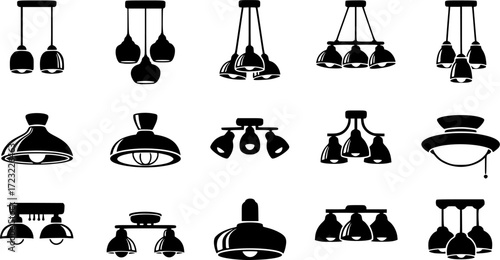 Pendant lamps, Ceiling lamp, Pendant lamps silhouette, Ceiling lamp silhouette, Pendant lamp logo, Lamp silhouette, Pendant light icon, Ceiling lamp icon, Pendant lamps vector 