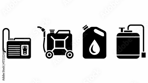 Fuel Container Icons Black and White Illustration for Industrial Use and Safety Equipment Applications and Emergency Preparedness Supplies