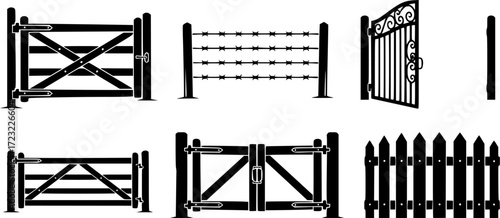 Ranch gate silhouette, Farm fence silhouette, Ranch gate, Ranch gate illustration