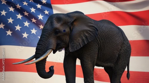 An elephant under the American flag.