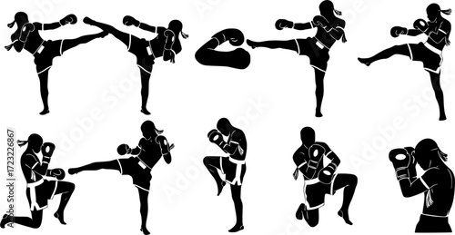 Muay thai boxing silhouette. Muay thai boxing SVG, Muay thai boxing silhouettes, Thai boxing silhouettes