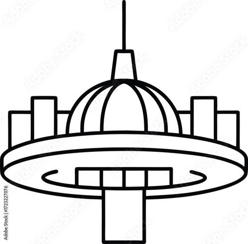 futuristic urban drone parking hub line art illustration on transparent