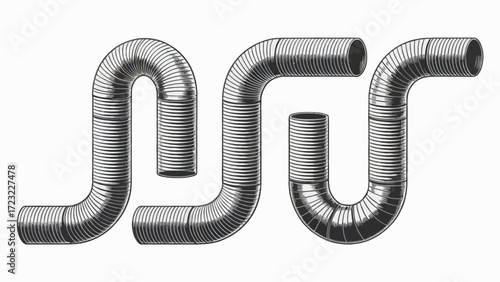 Ventilation System Components Depicted in a Detailed Technical Illustration for HVAC and Building Design Applications showcasing flexible ducts