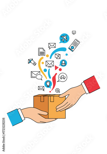 Delivery of package with digital information flowing from it.