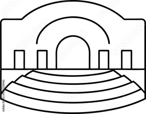 minimalist amphitheater stage layout line art illustration on transparent