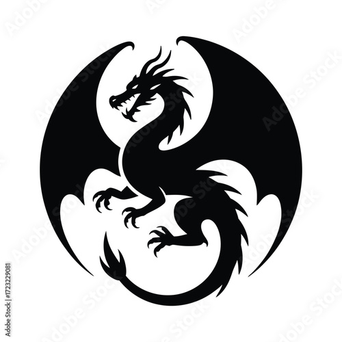 Powerful Dragon Silhouette Illustration Black Vector Design: A Striking Emblem of Strength and Mystique for Graphic Design and Creative Projects
