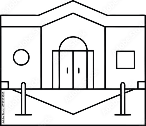 minimalist art museum interior line art illustration on transparent