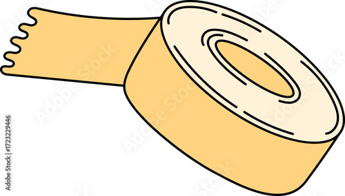 A roll of tape with a wavy end extending to the left