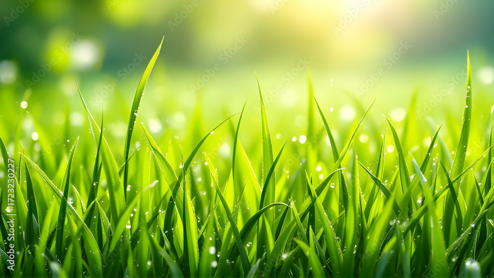 Obraz premium Dewy Green Grass Morning