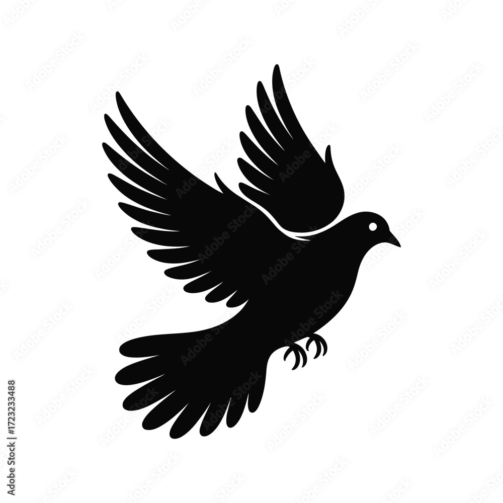 Obraz premium Soaring Dove Silhouette Illustration: A Black Vector Design Symbolizing Peace, Freedom, and Hope, Ideal for Graphic Projects and Conceptual Art