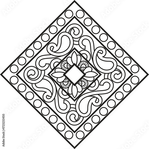 Indian Traditional and Cultural Rangoli, Alpona, Kolam, or Paisley vector line art. Bengal Art India. centuries-old Bengali art tradition of the Bengal region, for textile printing, logo, wallpaper