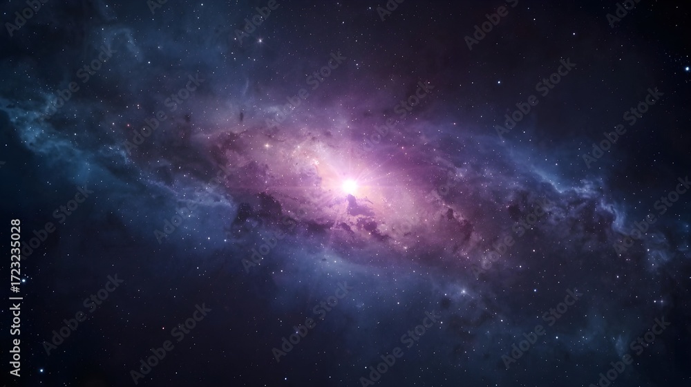 Fototapeta premium Vibrant spiral galaxy with glowing core and nebulae in deep space
