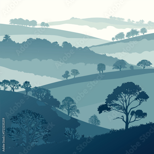 Serene rolling hills shrouded in thick ethereal fog during the quiet early morning showcasing a peaceful natural landscape