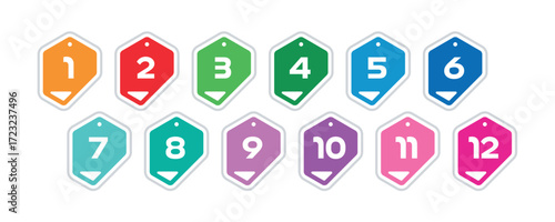 umbers 1-12 in colorful geometric shapes. Numbers 1-12 concept. Numbers 1-12 for education and business