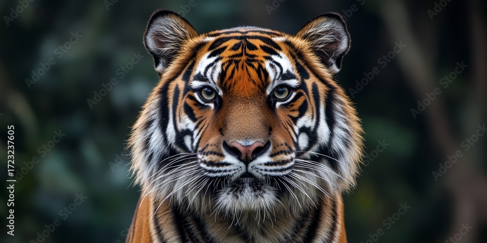 Obraz premium A tiger is staring at the camera with its mouth open. The tiger is in a forest setting