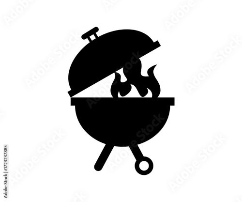 Barbecue grill with flames icon. BBQ grill icon. Bbq grill icon element for design vector design and illustration.
