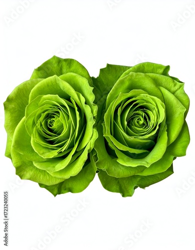 Two vibrant lime green roses close-up