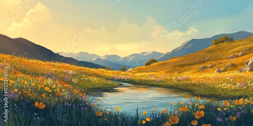 A beautiful landscape with a river running through it