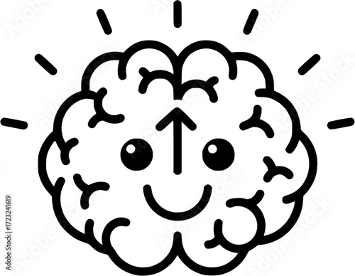 Mental health positive thinking concept with happy face and heart in head line art illustration
